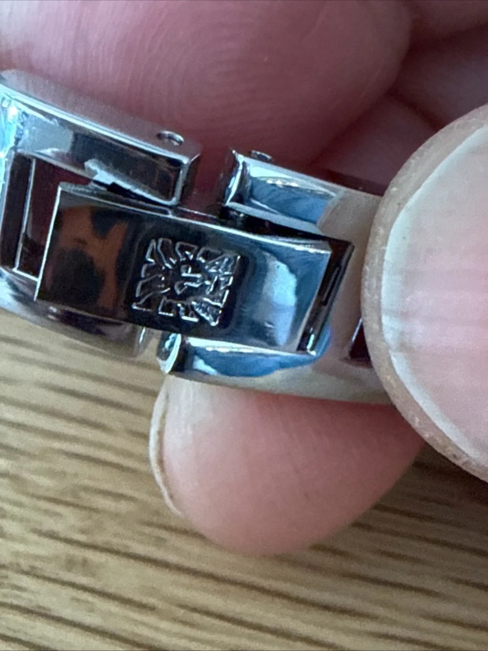 Anne Klein Watch w/ Mother Of Pearl Face. Silver & Gold Tone Adjustable Bracelet